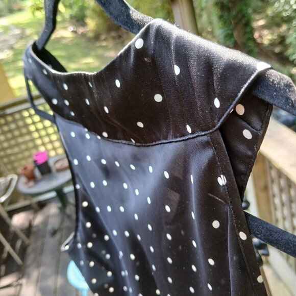 Spence Stylish White Polka Dots on Black Sleeveless Cowl Neck Tunic Top Sz L - Picture 6 of 7